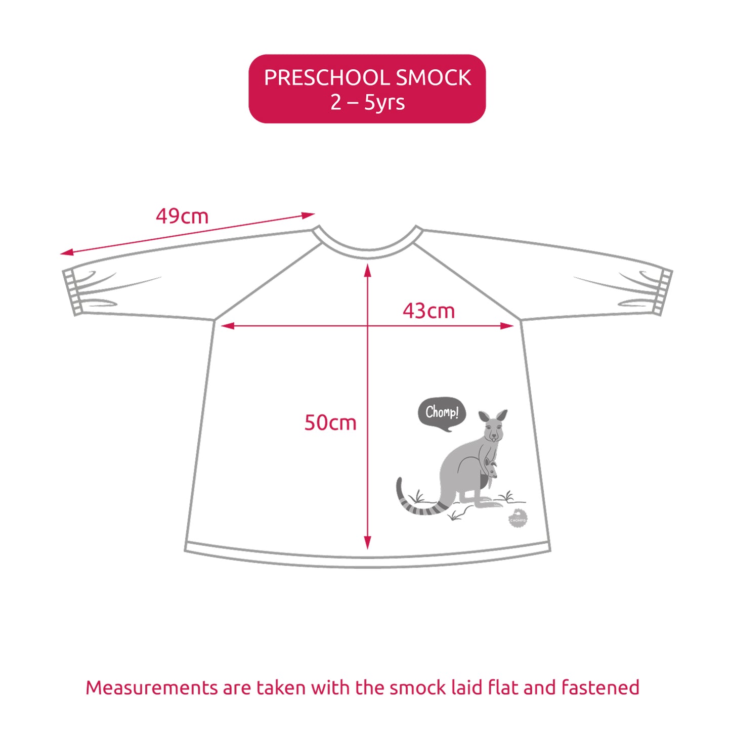 Preschool Art Smock dimensions.