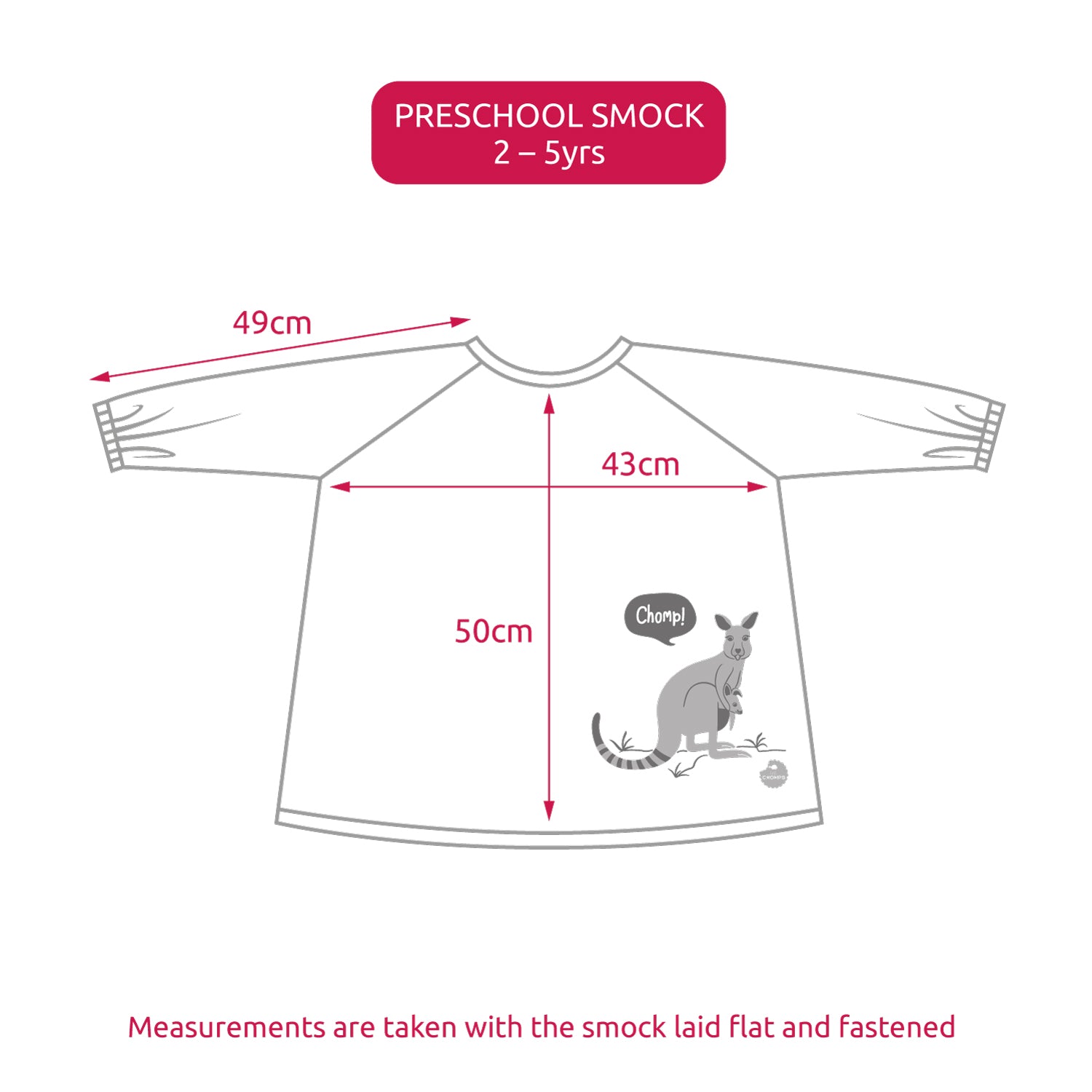 Preschool Art Smock dimensions.