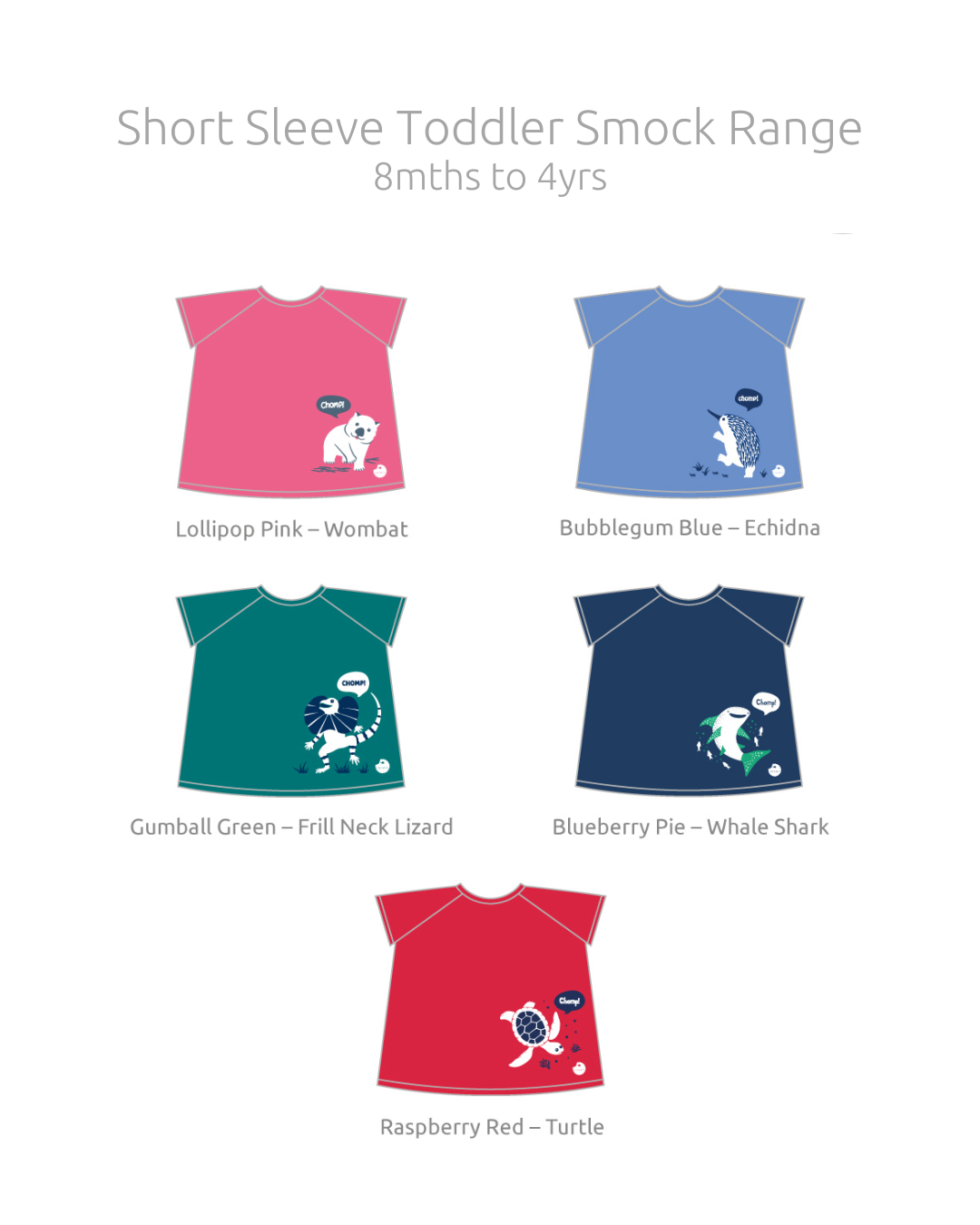 Smock bib range - Short Sleeve Little Chomps